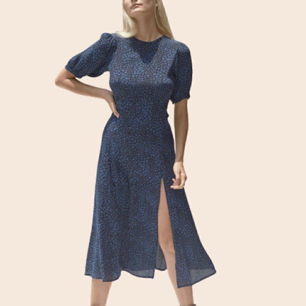 RUE STIIC Navy Cora Split Cottagecore Dress in Cupid Heart print Size Medium